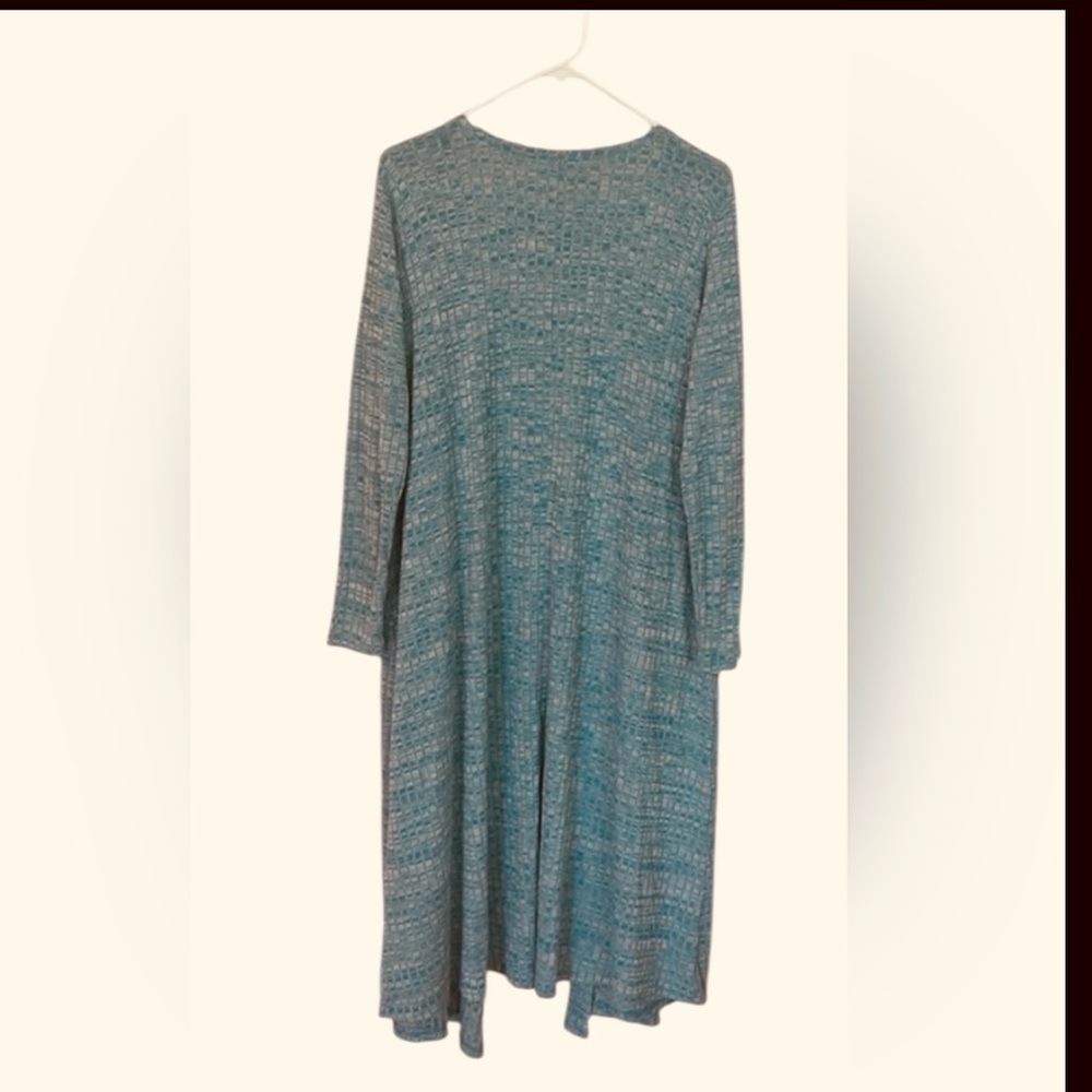 Lularoe Longline Cardigan Size Medium Heathered Teal Knit Front Pockets Cozy - Picture 8 of 10